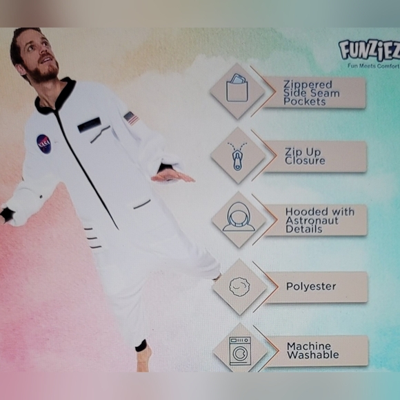 NWT FUNZIEZ! OUTER SPACE ALIEN ONESIE ASTRONAUT ONE PIECE COSTUME - Picture 4 of 11